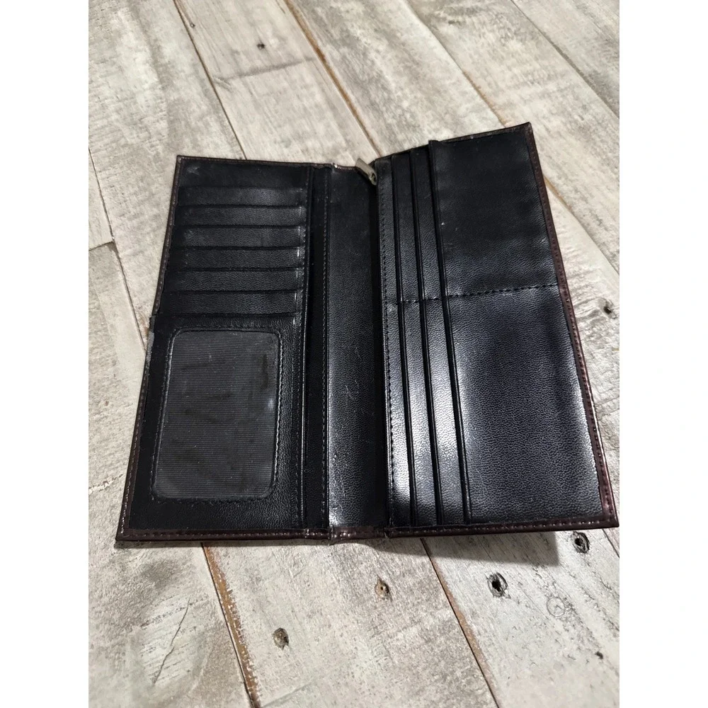 Beijo Metallic Bronze Patent Faux Leather Bifold Wallet ID Window Slim Clutch